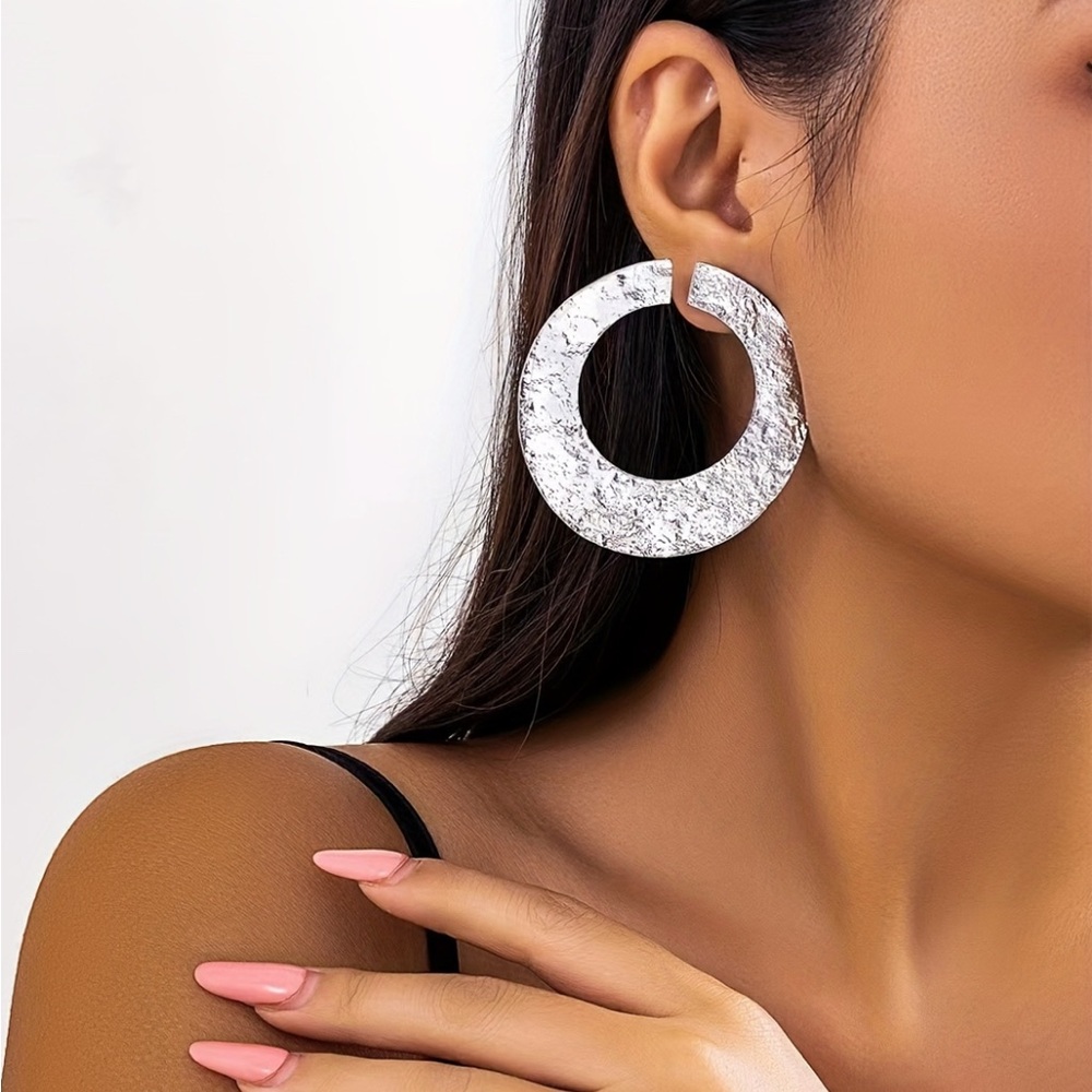 Silver Flat Statement Hoop - Picture 3 of 13